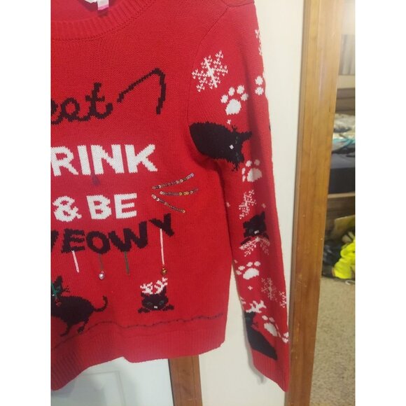 No Boundries Ugly Christmas Sweater Eat Drink And Be Meowy Size M 7-9 Cats - Picture 4 of 11